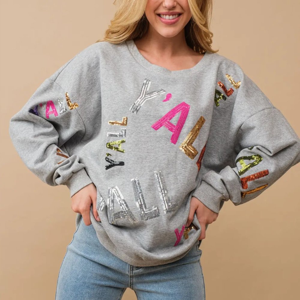 NWT Sequin Embellished Y'all Graphic Sweatshirt - Picture 2 of 5